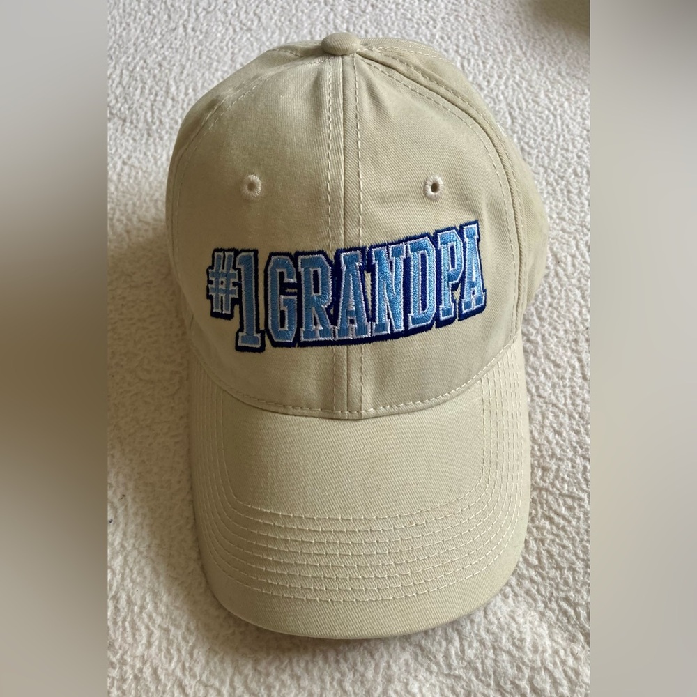 NWOT #1 Grandpa Beige & Blue Cap Adjustable 100% Cotton